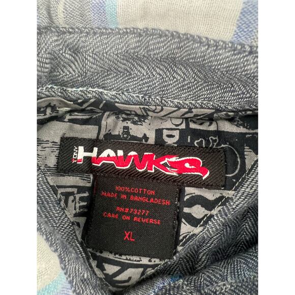 Tony Hawk Shirt Mens Extra Large Blue Black Gray Plaid 100% Cotton Button Casual - Picture 6 of 8